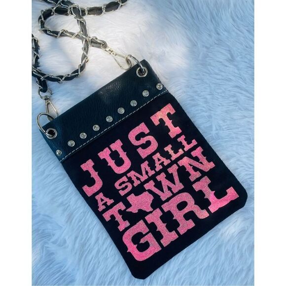 NWOT PG Collection Black Canvas/Leather “Small Town Girl” Cell Phone Purse - Picture 1 of 7